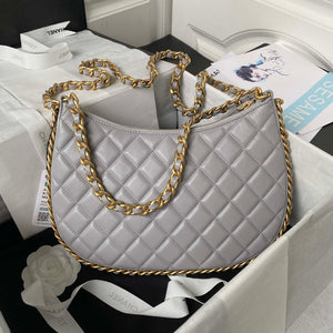 Chanel AS4368 Large HOBO Bag Shiny Crumpled Lambskin & Gold-Tone Metal Gray - Default Title - View 2