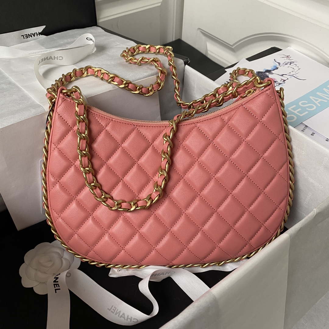Chanel AS4368 Large HOBO Bag Shiny Crumpled Lambskin & Gold-Tone Metal Pink - Default Title - View 2