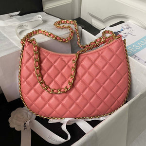 Chanel AS4368 Large HOBO Bag Shiny Crumpled Lambskin & Gold-Tone Metal Pink - Default Title - View 2