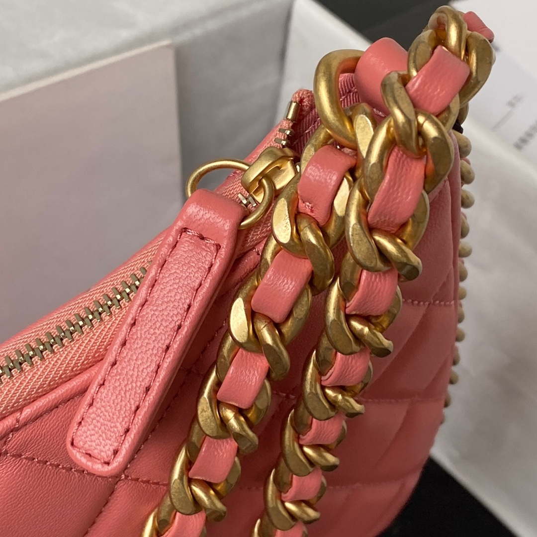 Chanel AS4368 Large HOBO Bag Shiny Crumpled Lambskin & Gold-Tone Metal Pink - Default Title - View 6
