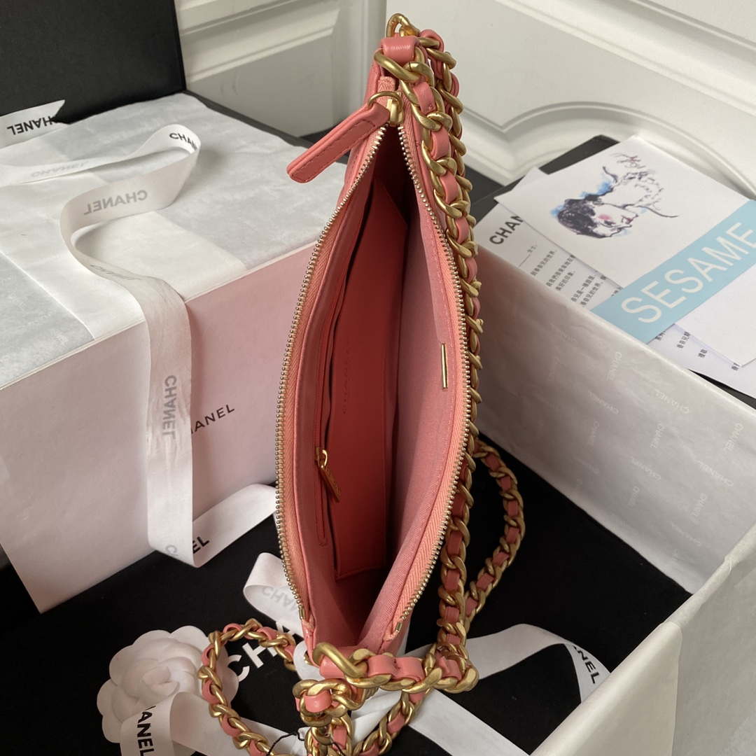 Chanel AS4368 Large HOBO Bag Shiny Crumpled Lambskin & Gold-Tone Metal Pink - Default Title - View 7