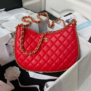 Chanel AS4368 Large HOBO Bag Shiny Crumpled Lambskin & Gold-Tone Metal Red - Default Title - View 1