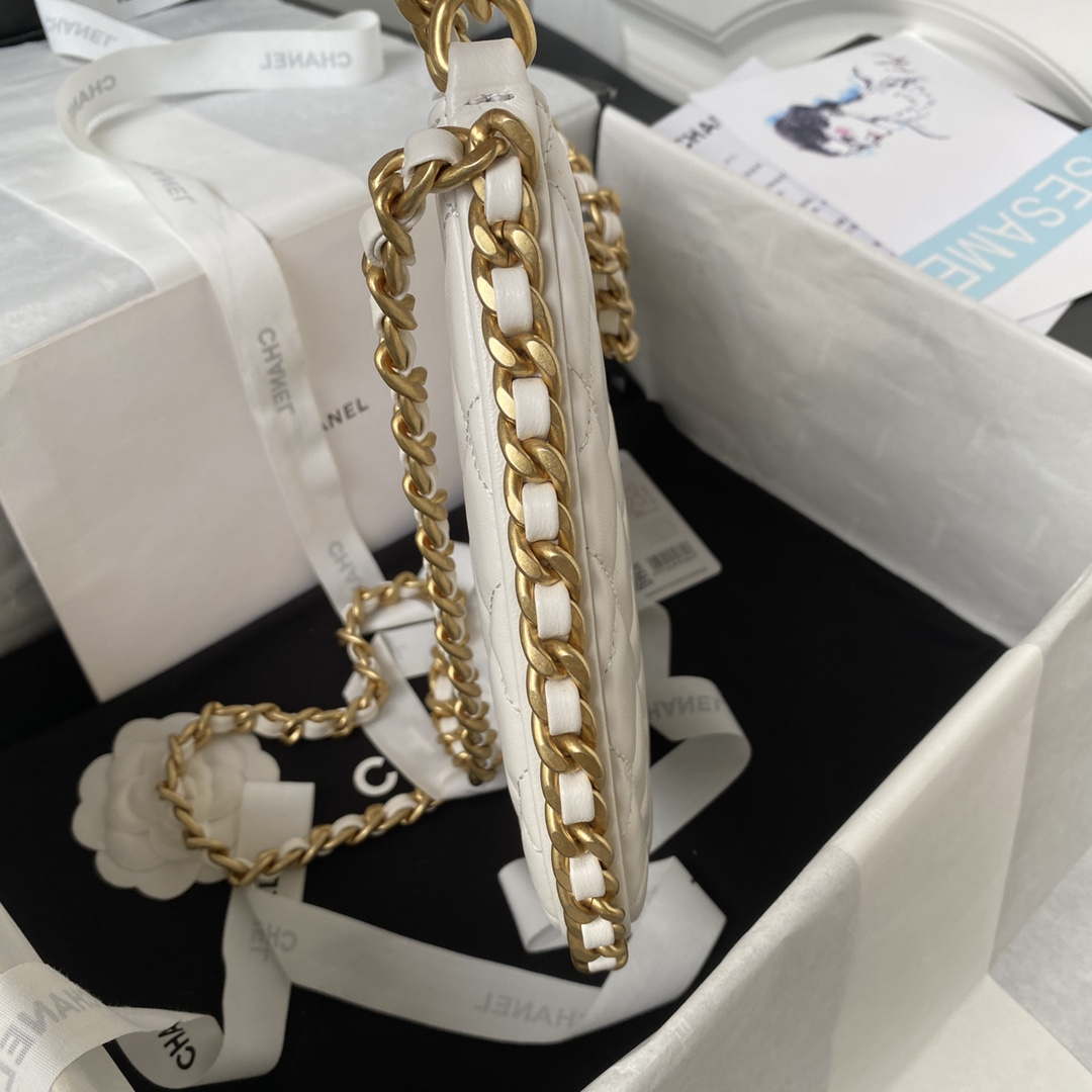 Chanel AS4368 Large HOBO Bag Shiny Crumpled Lambskin & Gold-Tone Metal White - Default Title - View 6