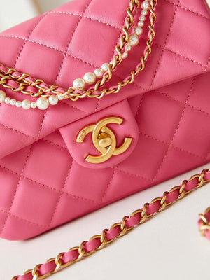 Chanel AS4384 Mini Flap Bag Pearly Lambskin Imitation Pearls & Gold-Tone Metal Hot Pink - Default Title - View 2