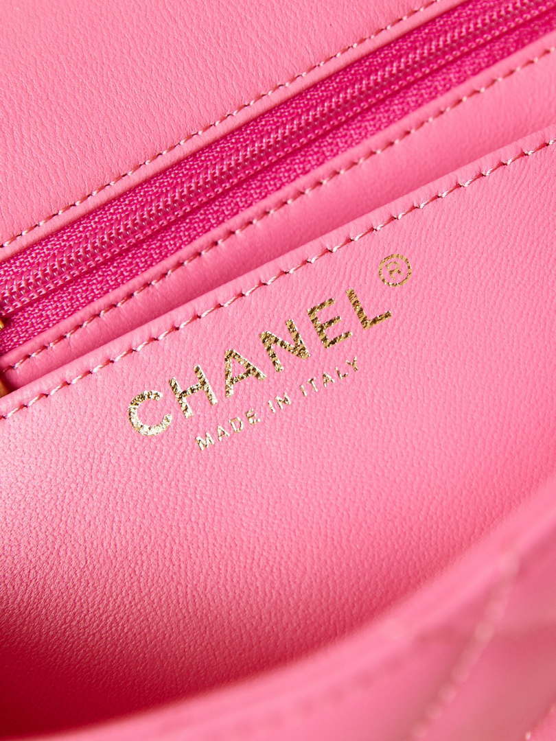 Chanel AS4384 Mini Flap Bag Pearly Lambskin Imitation Pearls & Gold-Tone Metal Hot Pink