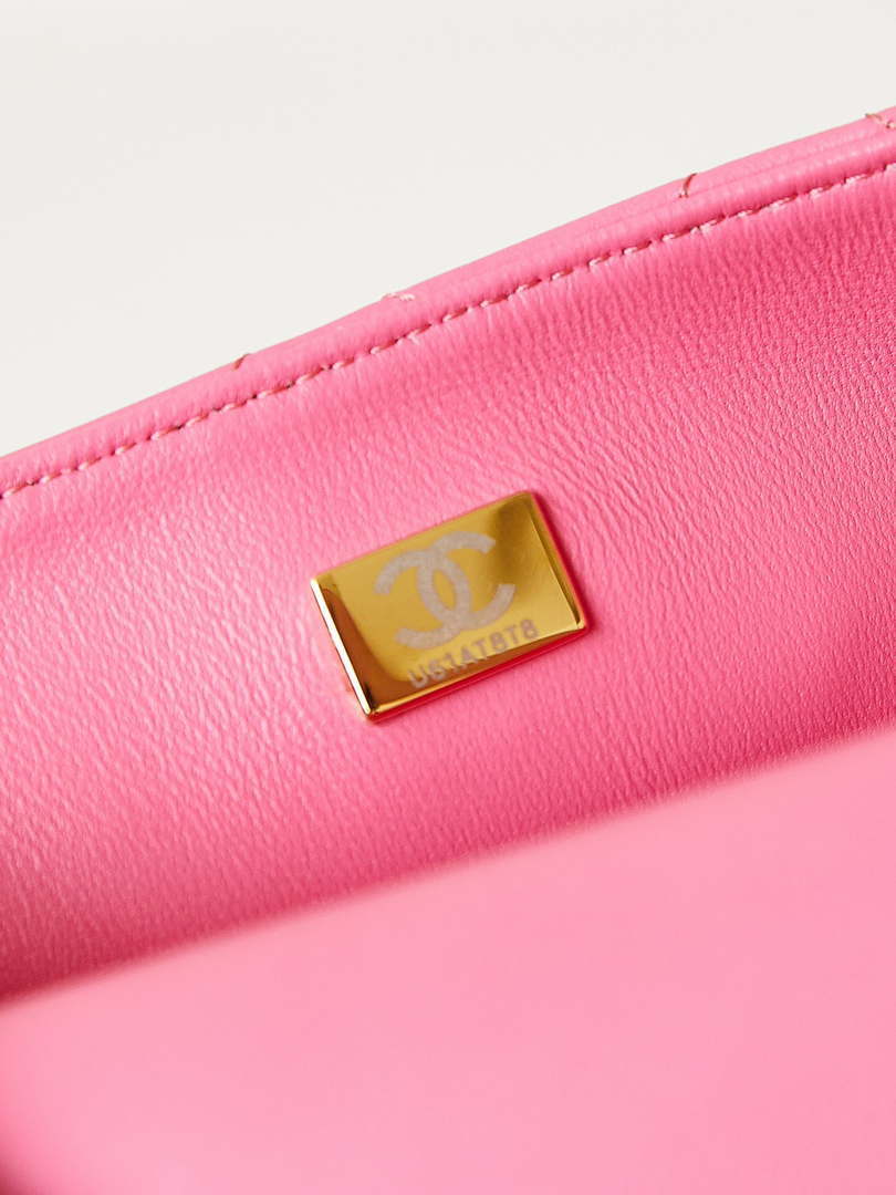 Chanel AS4384 Mini Flap Bag Pearly Lambskin Imitation Pearls & Gold-Tone Metal Hot Pink