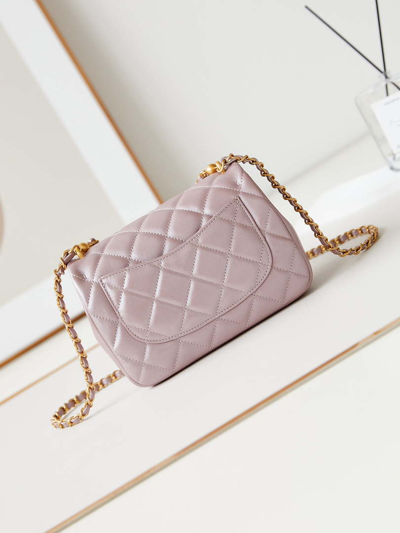 Chanel AS4384 Mini Flap Bag Pearly Lambskin Imitation Pearls & Gold-Tone Metal Pink