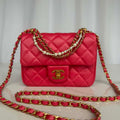 Chanel AS4384 Mini Flap Bag Pearly Lambskin Imitation Pearls & Gold-Tone Metal Red - Default Title - View 1