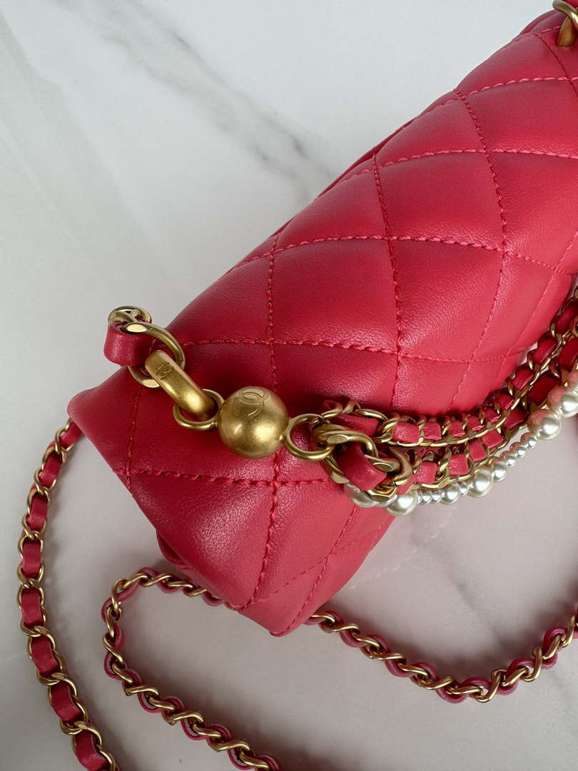Chanel AS4384 Mini Flap Bag Pearly Lambskin Imitation Pearls & Gold-Tone Metal Red - Default Title - View 2