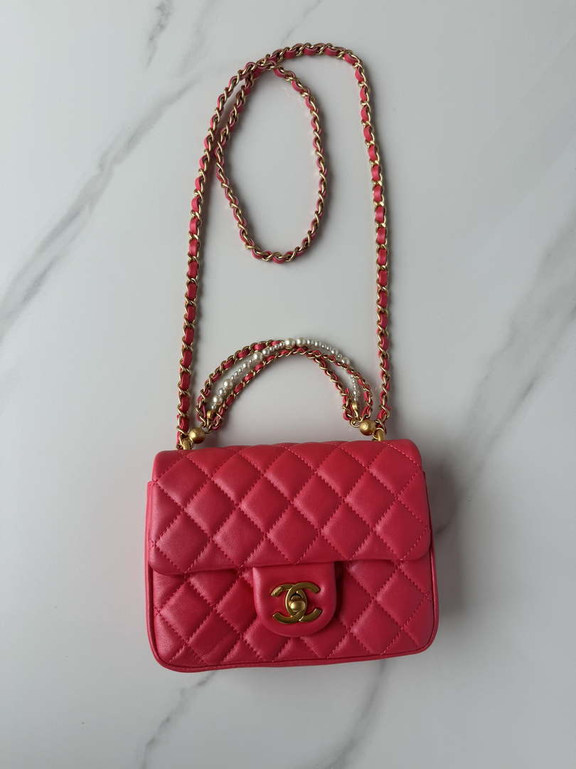 Chanel AS4384 Mini Flap Bag Pearly Lambskin Imitation Pearls & Gold-Tone Metal Red - Default Title - View 6