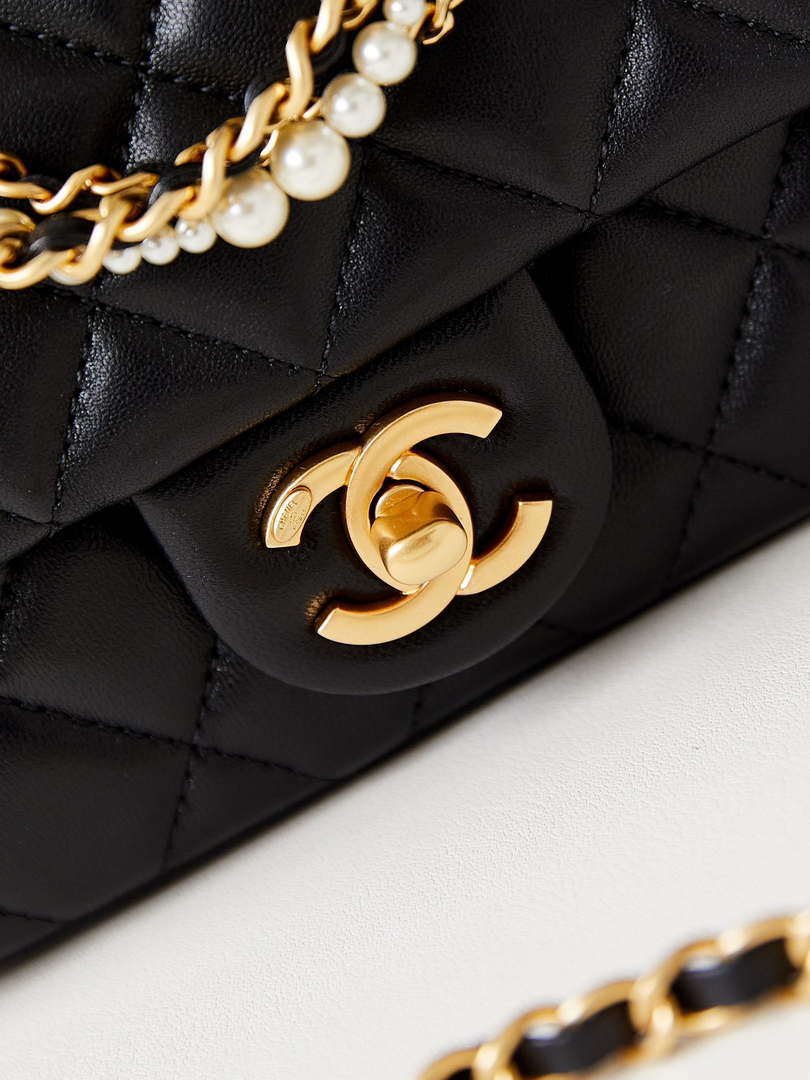 Chanel AS4385 Mini Flap Bag Pearly Lambskin Imitation Pearls & Gold-Tone Metal Black