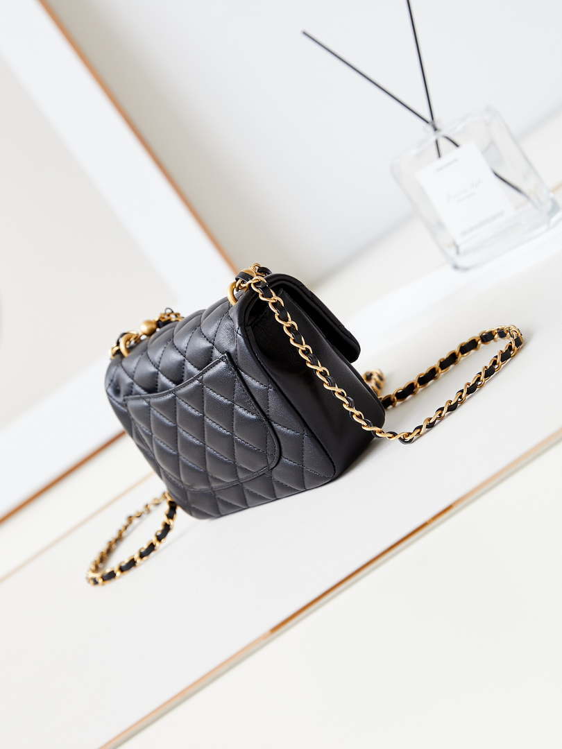 Chanel AS4385 Mini Flap Bag Pearly Lambskin Imitation Pearls & Gold-Tone Metal Black