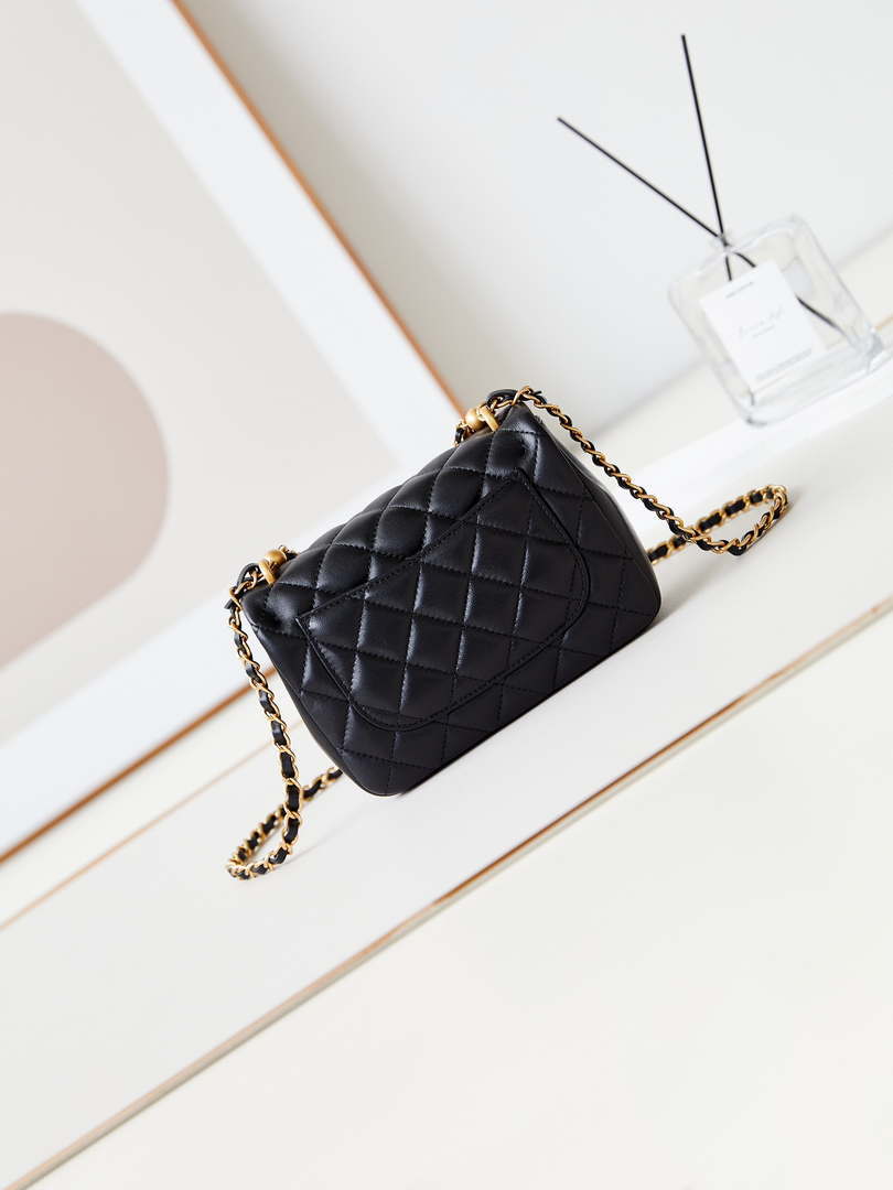 Chanel AS4385 Mini Flap Bag Pearly Lambskin Imitation Pearls & Gold-Tone Metal Black - Default Title - View 5