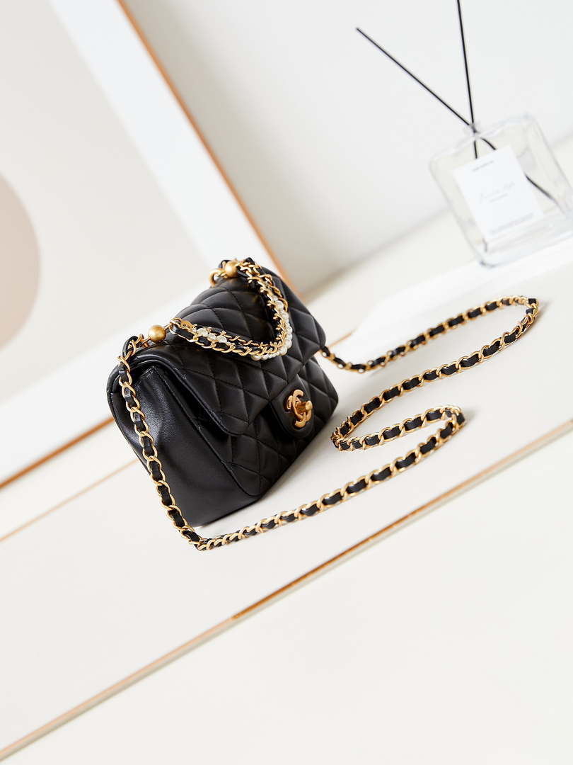 Chanel AS4385 Mini Flap Bag Pearly Lambskin Imitation Pearls & Gold-Tone Metal Black - Default Title - View 6