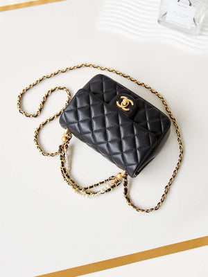 Chanel AS4385 Mini Flap Bag Pearly Lambskin Imitation Pearls & Gold-Tone Metal Black - Default Title - View 7