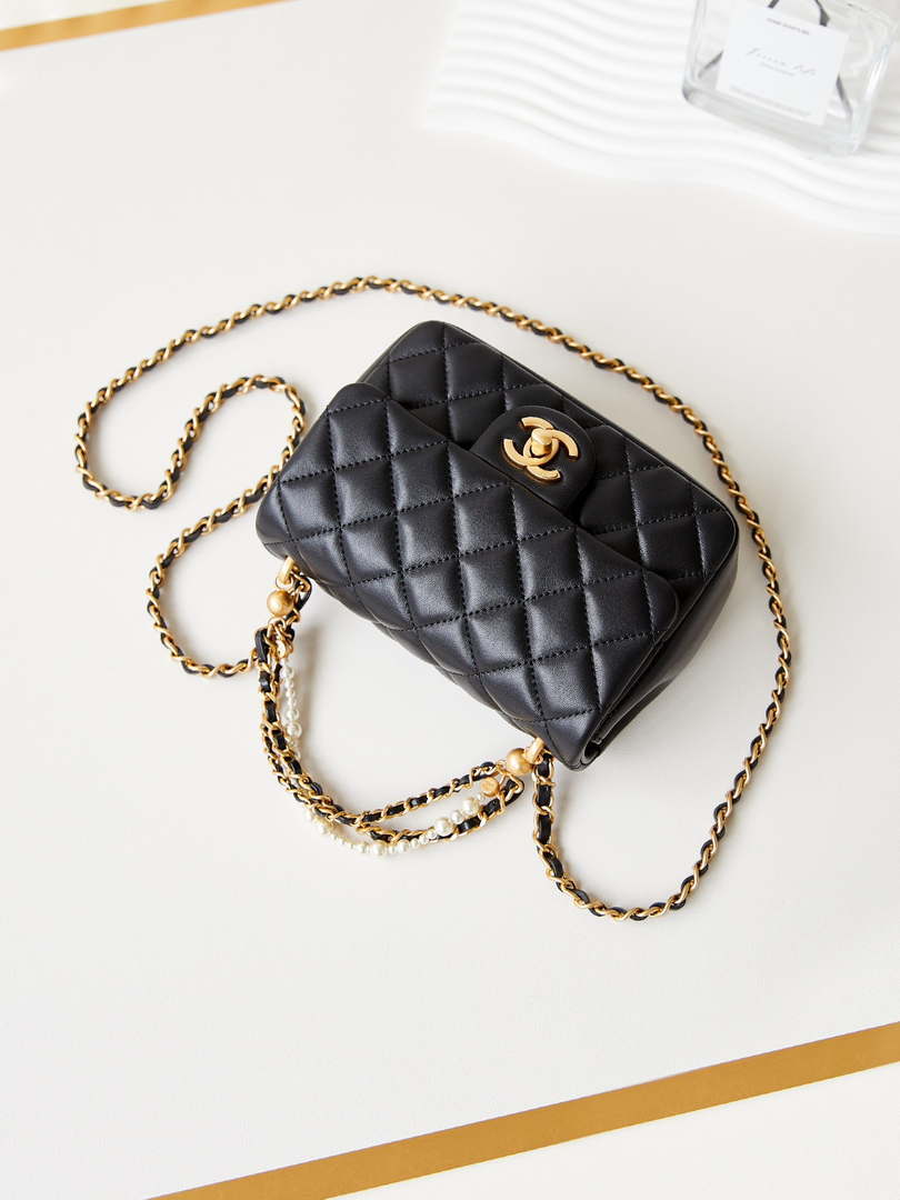 Chanel AS4385 Mini Flap Bag Pearly Lambskin Imitation Pearls & Gold-Tone Metal Black - Default Title - View 7