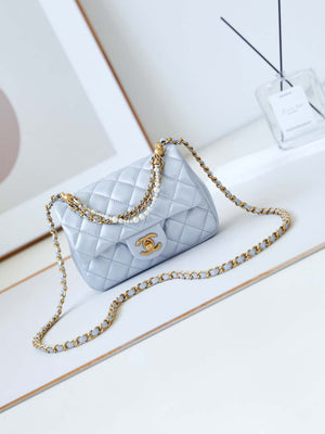 Chanel AS4385 Mini Flap Bag Pearly Lambskin Imitation Pearls & Gold-Tone Metal Blue - Default Title - View 1