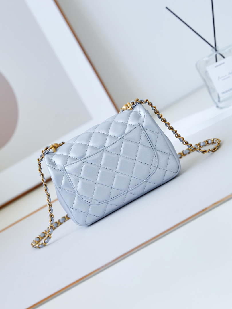 Chanel AS4385 Mini Flap Bag Pearly Lambskin Imitation Pearls & Gold-Tone Metal Blue