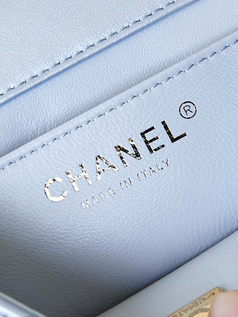 Chanel AS4385 Mini Flap Bag Pearly Lambskin Imitation Pearls & Gold-Tone Metal Blue