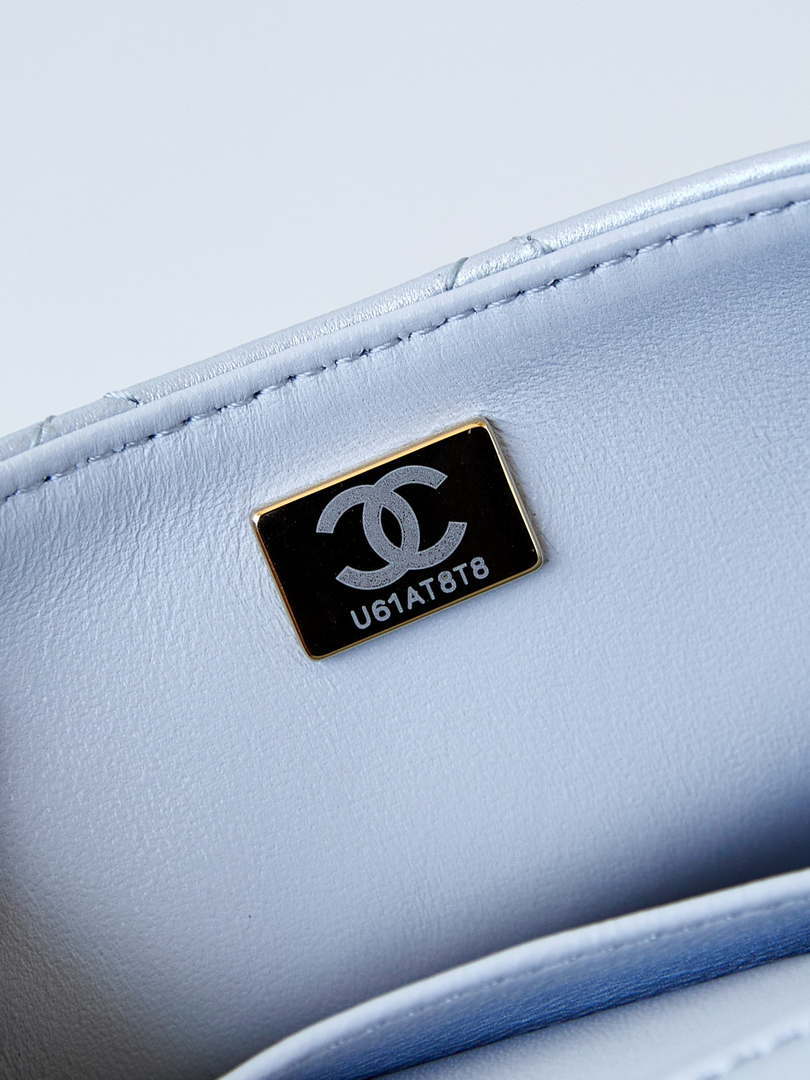 Chanel AS4385 Mini Flap Bag Pearly Lambskin Imitation Pearls & Gold-Tone Metal Blue