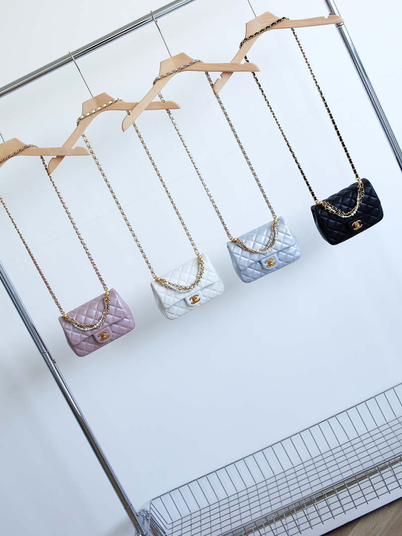 Chanel AS4385 Mini Flap Bag Pearly Lambskin Imitation Pearls & Gold-Tone Metal Blue - Default Title - View 2