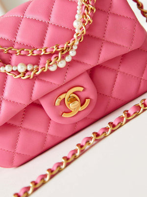 Chanel AS4385 Mini Flap Bag Pearly Lambskin Imitation Pearls & Gold-Tone Metal Hot Pink - Default Title - View 2