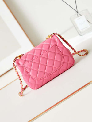 Chanel AS4385 Mini Flap Bag Pearly Lambskin Imitation Pearls & Gold-Tone Metal Hot Pink - Default Title - View 5