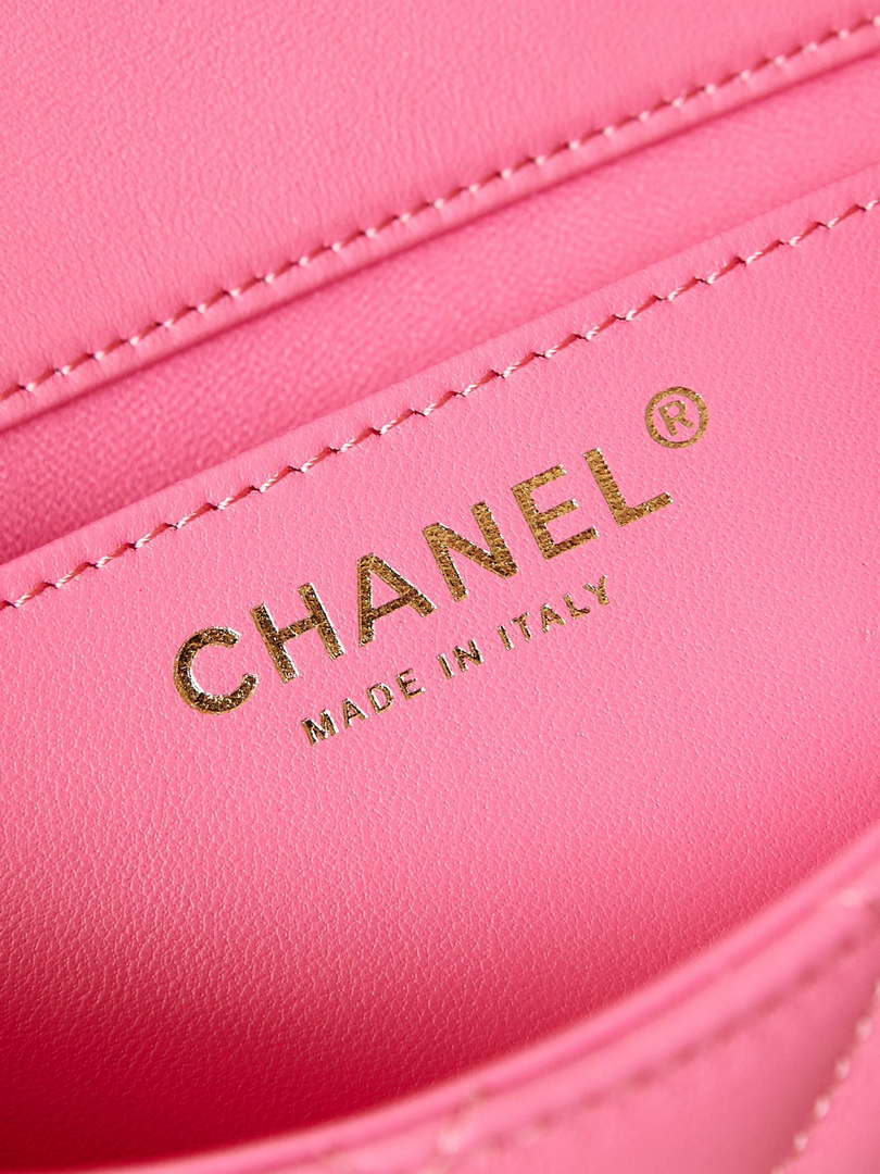 Chanel AS4385 Mini Flap Bag Pearly Lambskin Imitation Pearls & Gold-Tone Metal Hot Pink