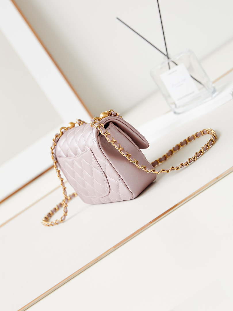 Chanel AS4385 Mini Flap Bag Pearly Lambskin Imitation Pearls & Gold-Tone Metal Pink