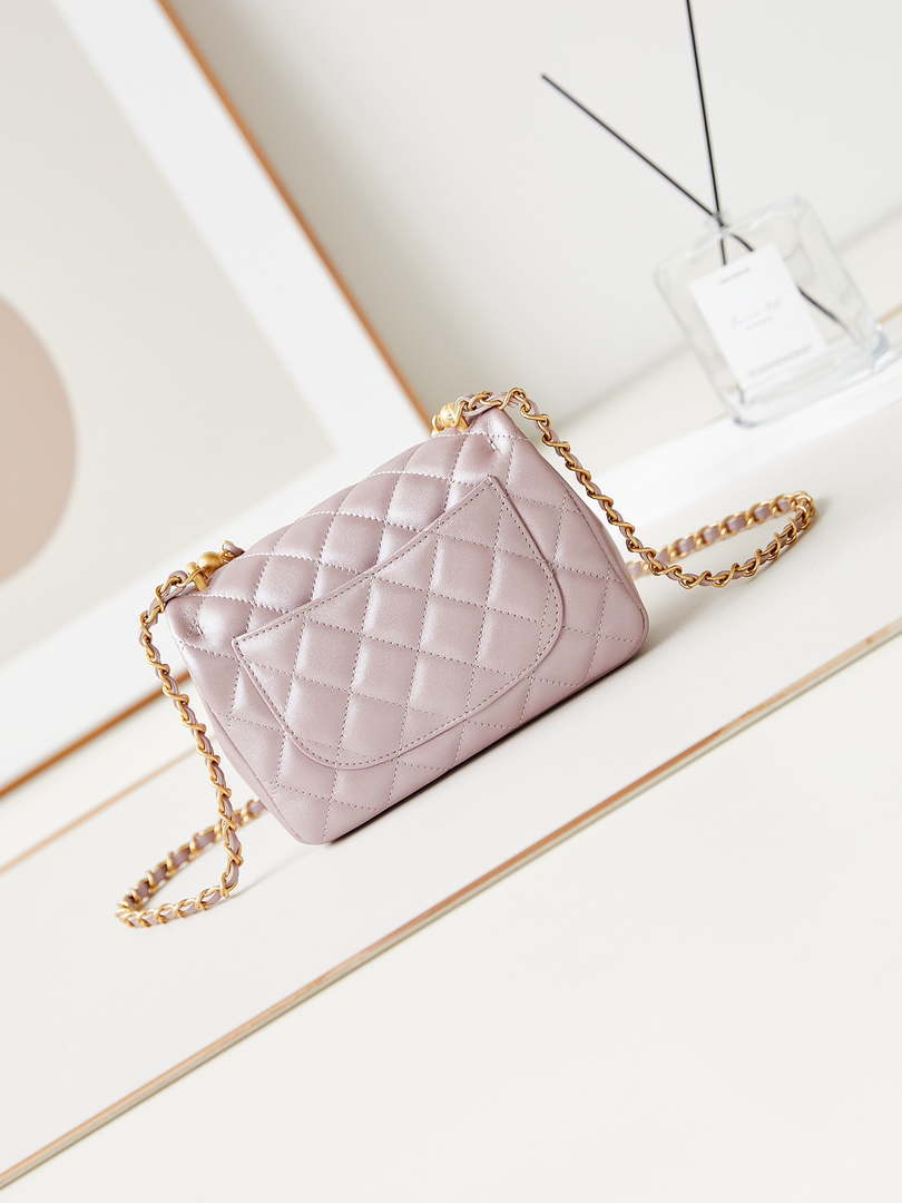 Chanel AS4385 Mini Flap Bag Pearly Lambskin Imitation Pearls & Gold-Tone Metal Pink - Default Title - View 5