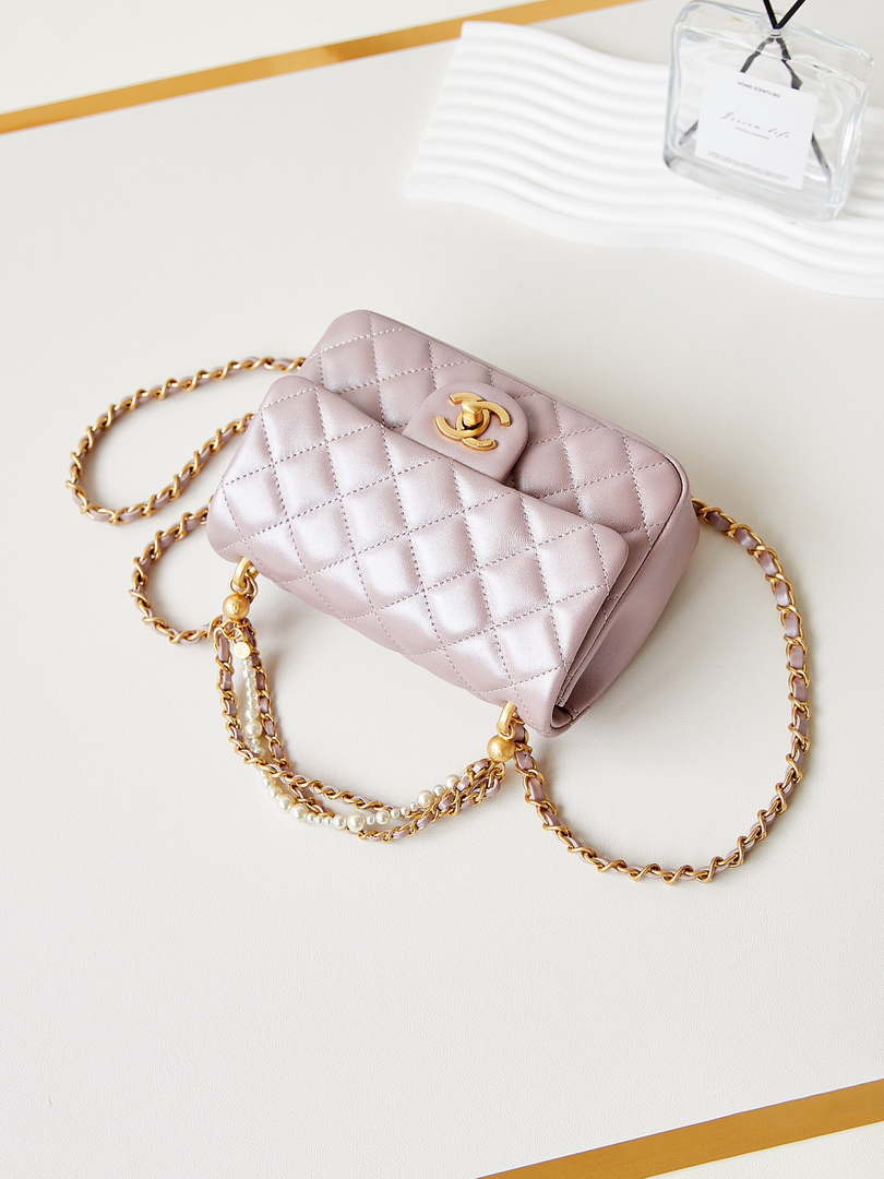 Chanel AS4385 Mini Flap Bag Pearly Lambskin Imitation Pearls & Gold-Tone Metal Pink - Default Title - View 7