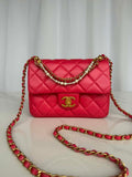 Chanel AS4385 Mini Flap Bag Pearly Lambskin Imitation Pearls & Gold-Tone Metal Red