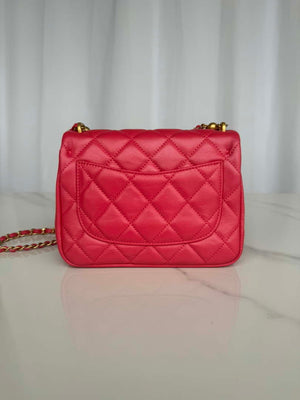 Chanel AS4385 Mini Flap Bag Pearly Lambskin Imitation Pearls & Gold-Tone Metal Red - Default Title - View 3