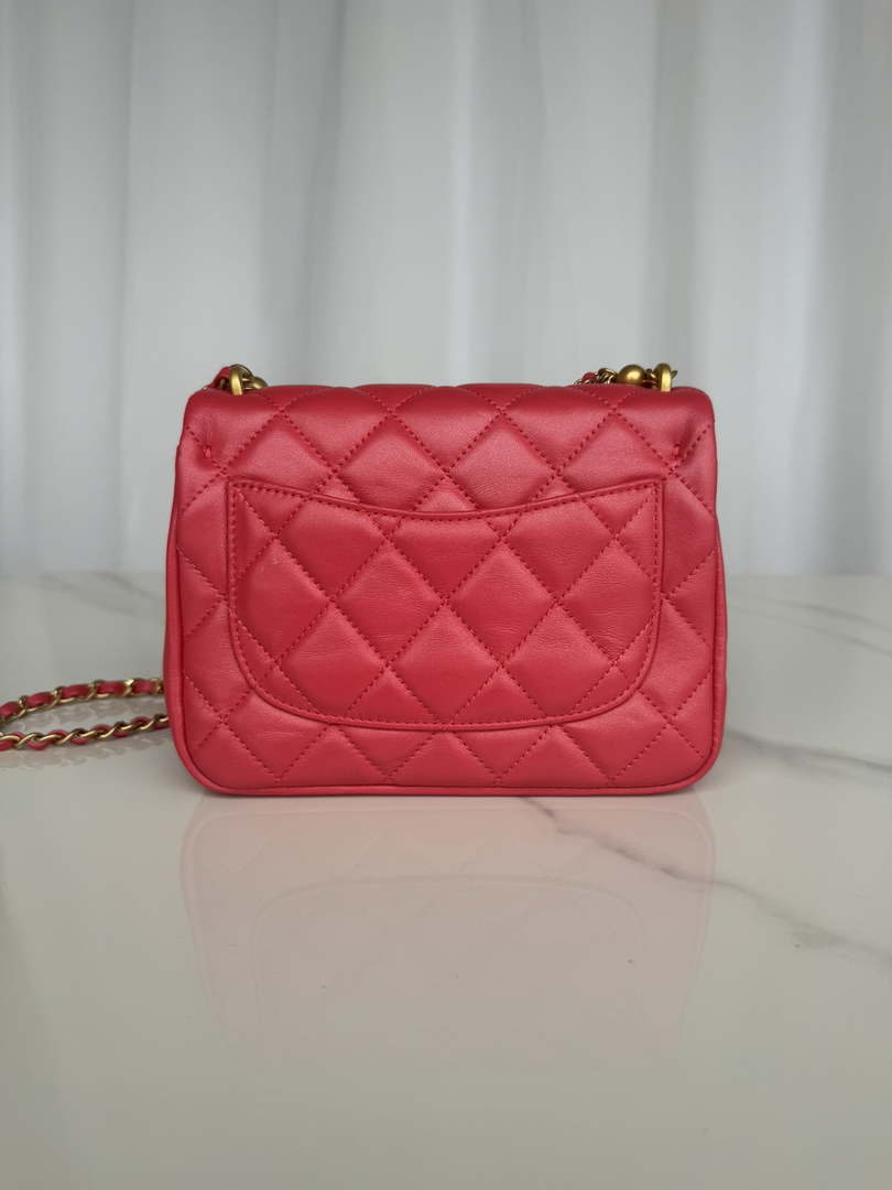 Chanel AS4385 Mini Flap Bag Pearly Lambskin Imitation Pearls & Gold-Tone Metal Red - Default Title - View 3