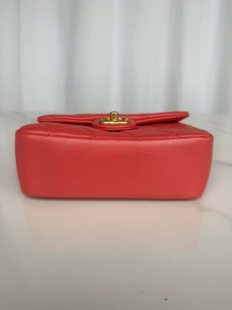 Chanel AS4385 Mini Flap Bag Pearly Lambskin Imitation Pearls & Gold-Tone Metal Red - Default Title - View 4