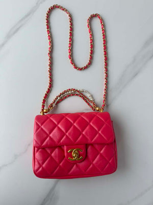Chanel AS4385 Mini Flap Bag Pearly Lambskin Imitation Pearls & Gold-Tone Metal Red - Default Title - View 6