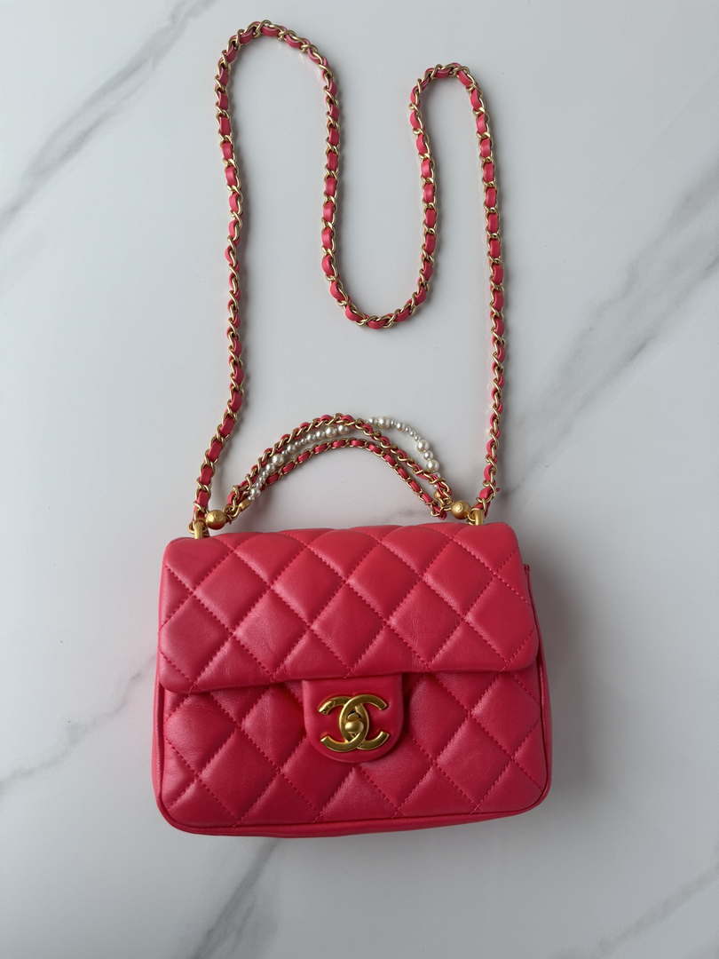 Chanel AS4385 Mini Flap Bag Pearly Lambskin Imitation Pearls & Gold-Tone Metal Red - Default Title - View 6