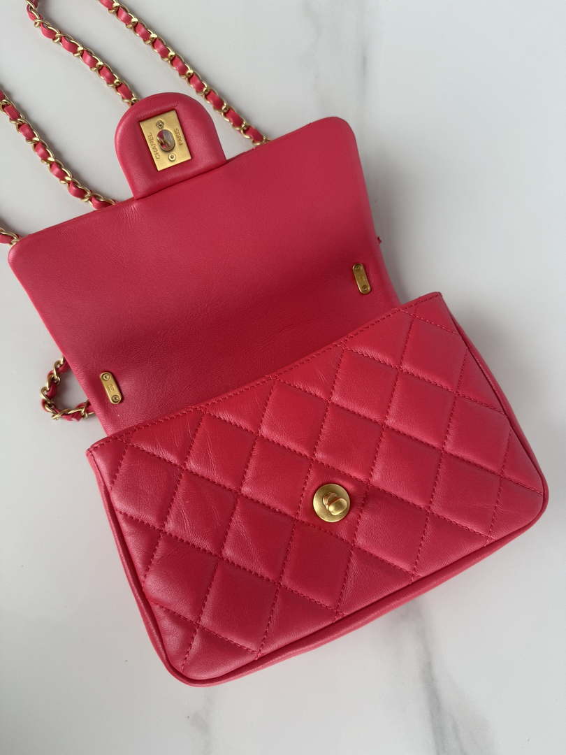Chanel AS4385 Mini Flap Bag Pearly Lambskin Imitation Pearls & Gold-Tone Metal Red