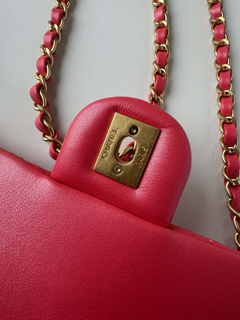Chanel AS4385 Mini Flap Bag Pearly Lambskin Imitation Pearls & Gold-Tone Metal Red