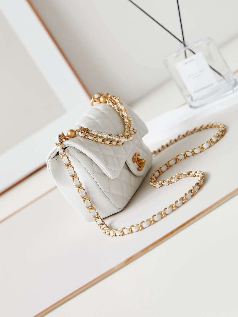 Chanel AS4385 Mini Flap Bag Pearly Lambskin Imitation Pearls & Gold-Tone Metal White - Default Title - View 4