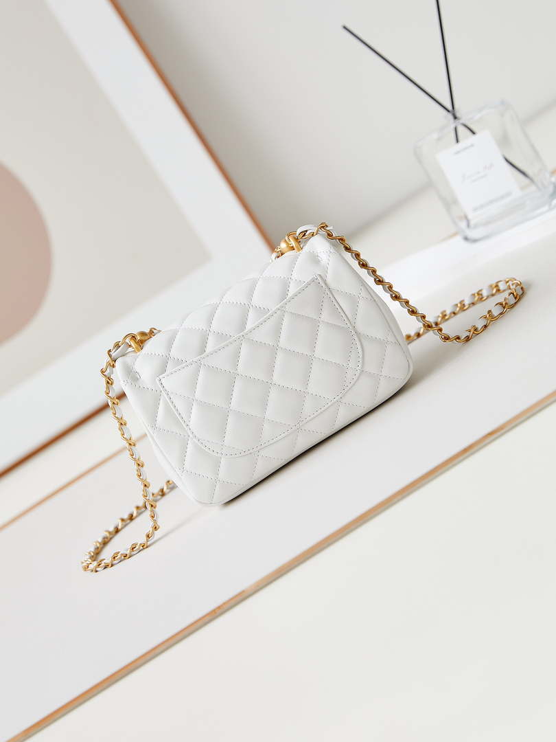 Chanel AS4385 Mini Flap Bag Pearly Lambskin Imitation Pearls & Gold-Tone Metal White - Default Title - View 5