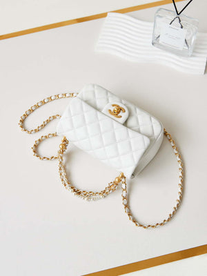 Chanel AS4385 Mini Flap Bag Pearly Lambskin Imitation Pearls & Gold-Tone Metal White - Default Title - View 6