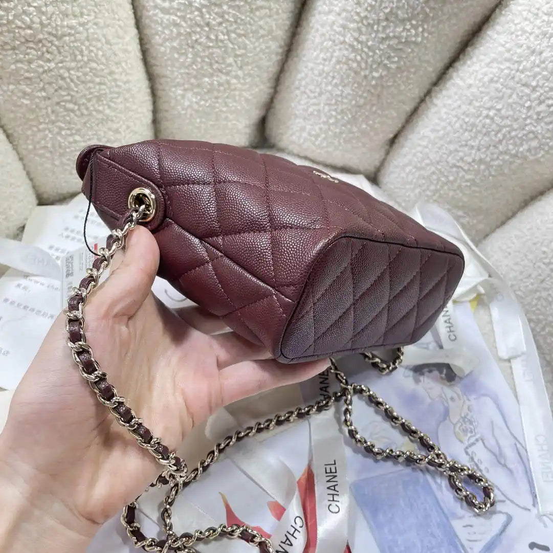 Chanel AS4386 Clutch with chain Grained Shiny Calfskin Wine Red