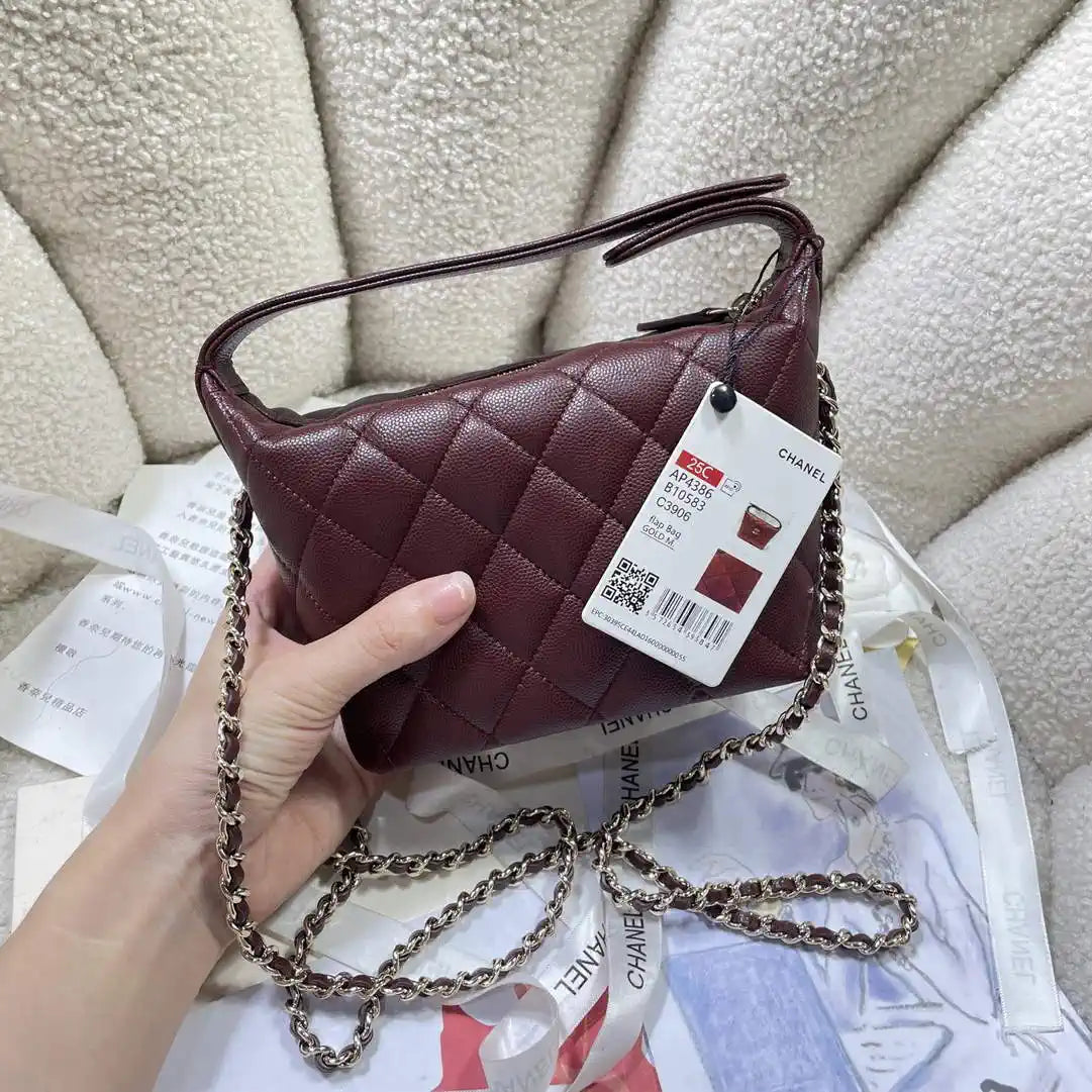 Chanel AS4386 Clutch with chain Grained Shiny Calfskin Wine Red