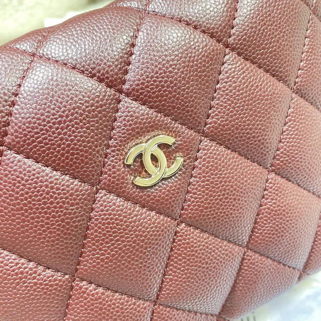 Chanel AS4386 Clutch with chain Grained Shiny Calfskin Wine Red