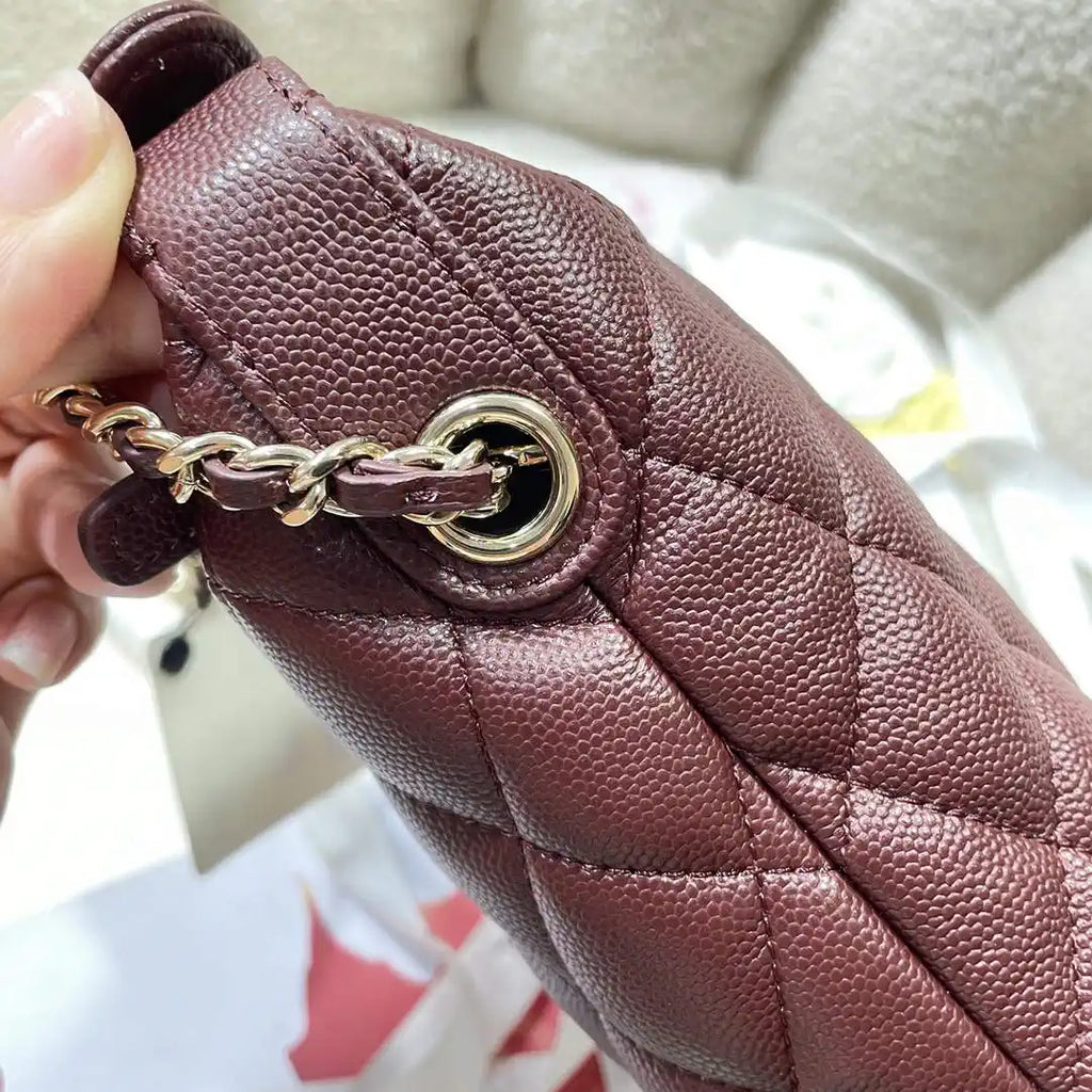 Chanel AS4386 Clutch with chain Grained Shiny Calfskin Wine Red