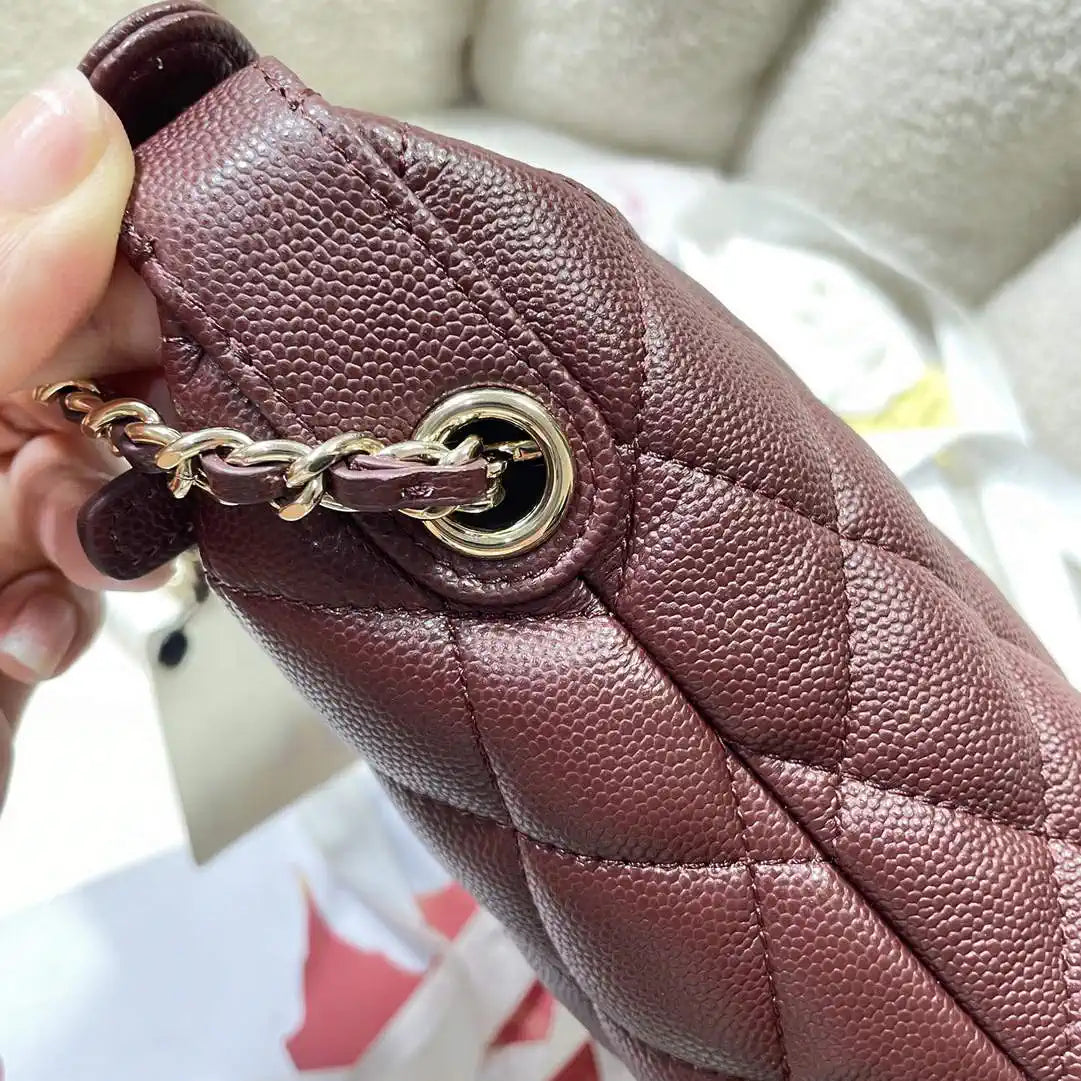 Chanel AS4386 Clutch with chain Grained Shiny Calfskin Wine Red
