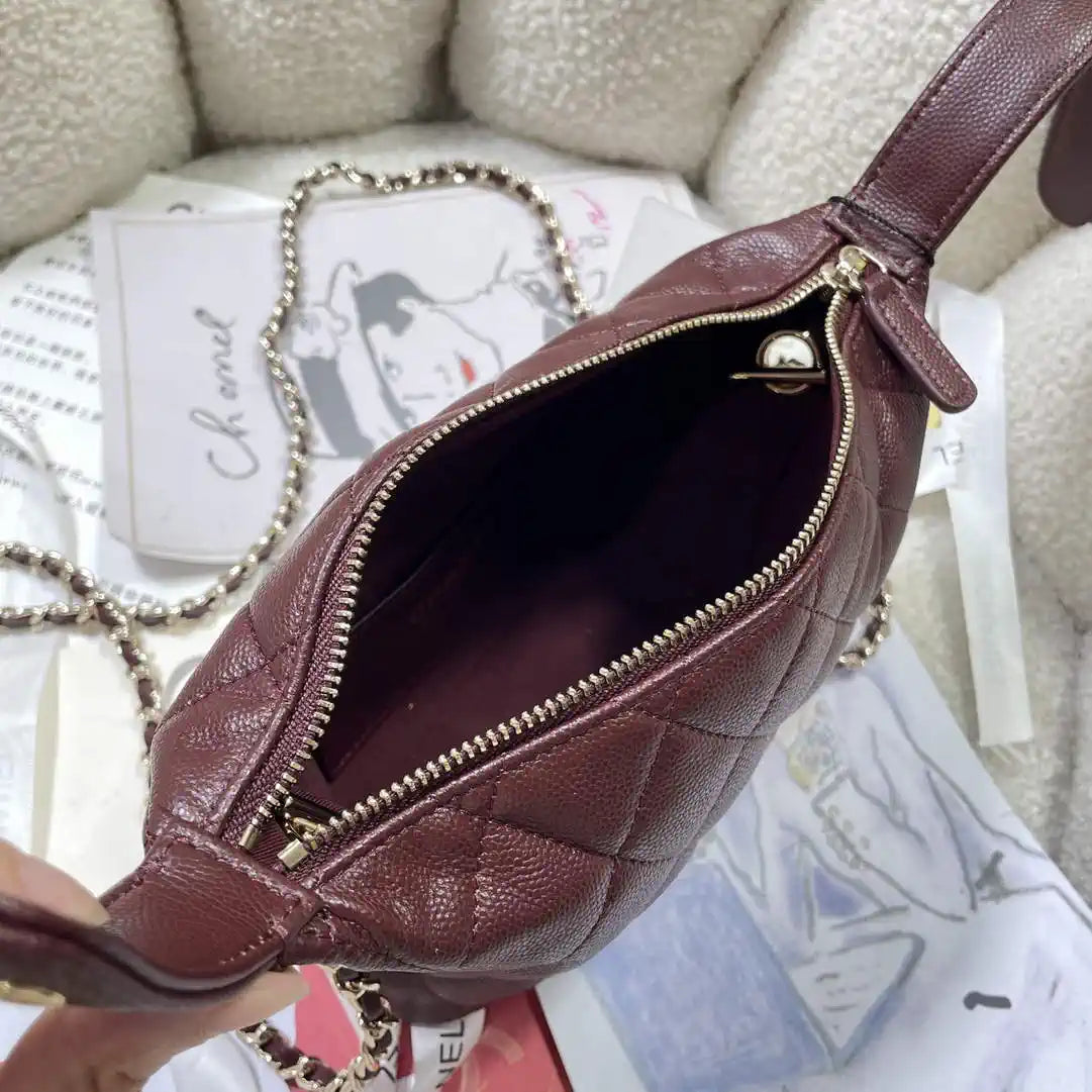 Chanel AS4386 Clutch with chain Grained Shiny Calfskin Wine Red