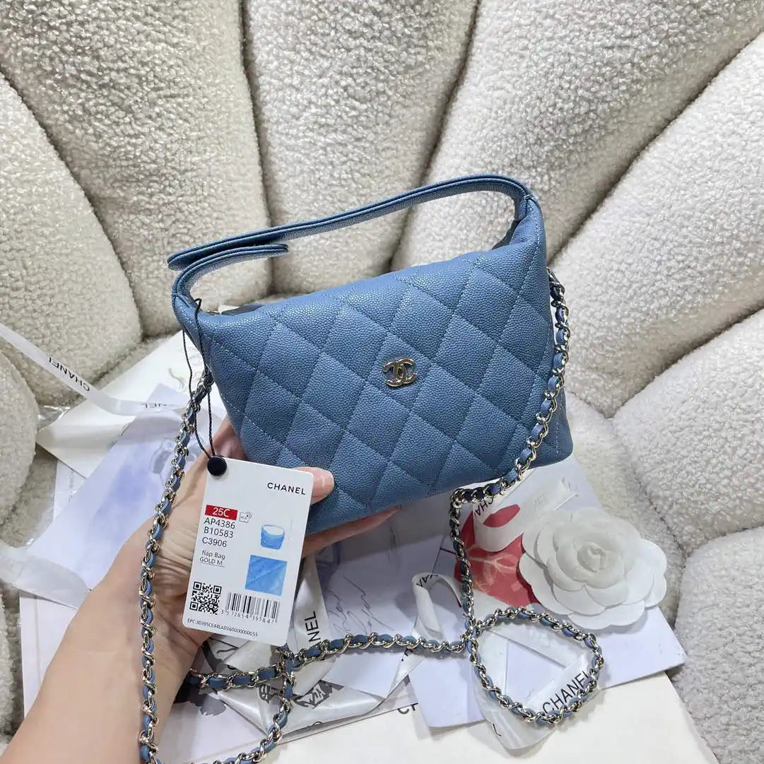 Chanel AS4386 Clutch with chain Grained Shiny Calfskin Blue