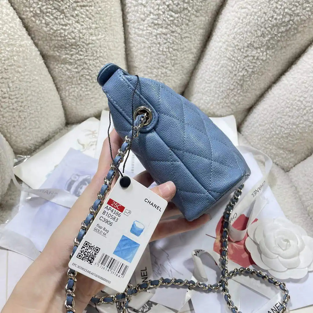 Chanel AS4386 Clutch with chain Grained Shiny Calfskin Blue